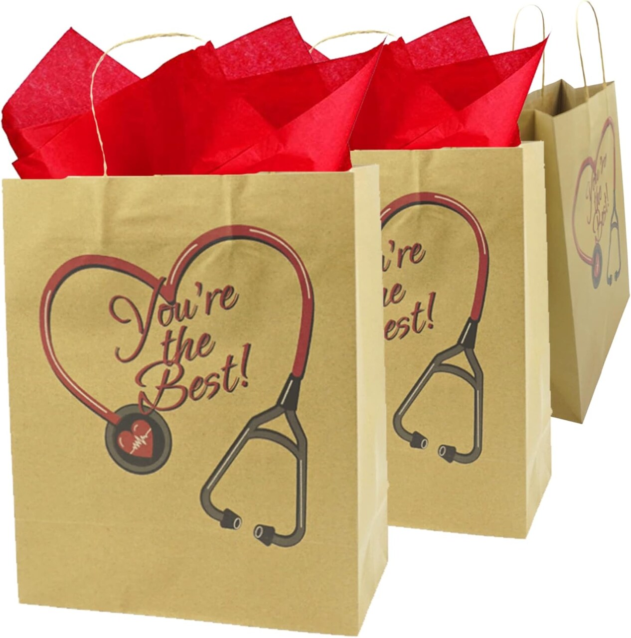 4E's Novelty Nurse Gift Bags – 12 Pack Large Kraft Graduation Gift Bags for Nurse Appreciation Week